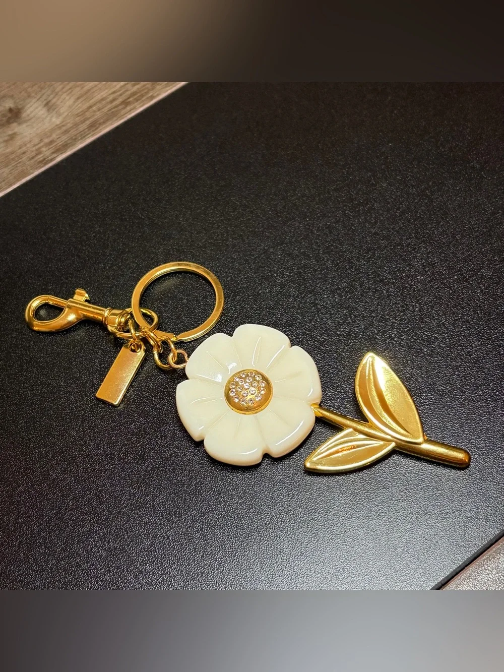 Gold & Cream Flower Keychain Charm